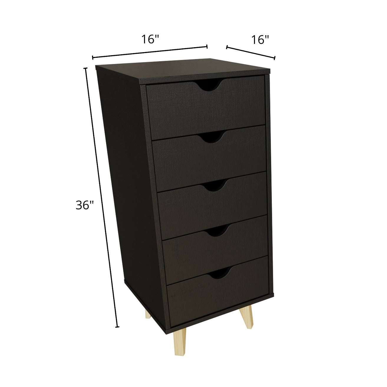 16" Black Solid Wood Five Drawer Lingerie Chest-4