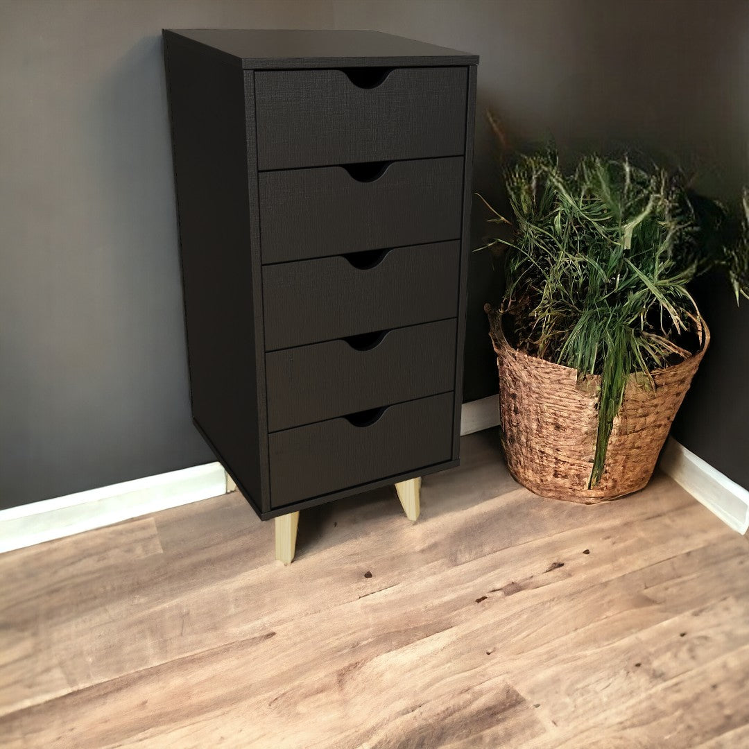 16" Black Solid Wood Five Drawer Lingerie Chest-1