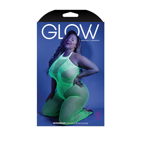 Fantasy Lingerie Glow Moonbeam Crotchless Bodystocking Green Queen Size-0