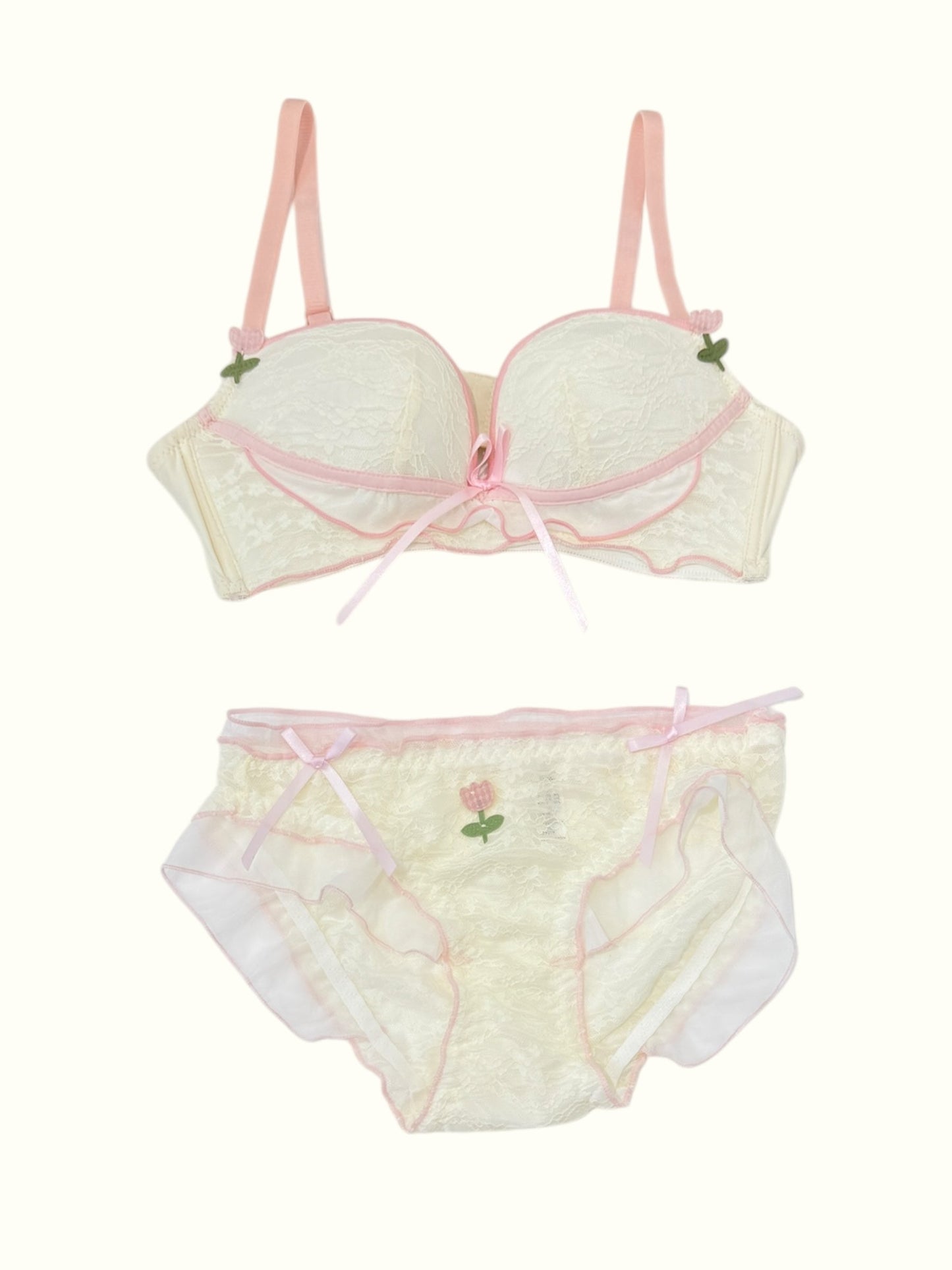 Coquette Matching Floral Embroidered Lace Lingerie Set-0