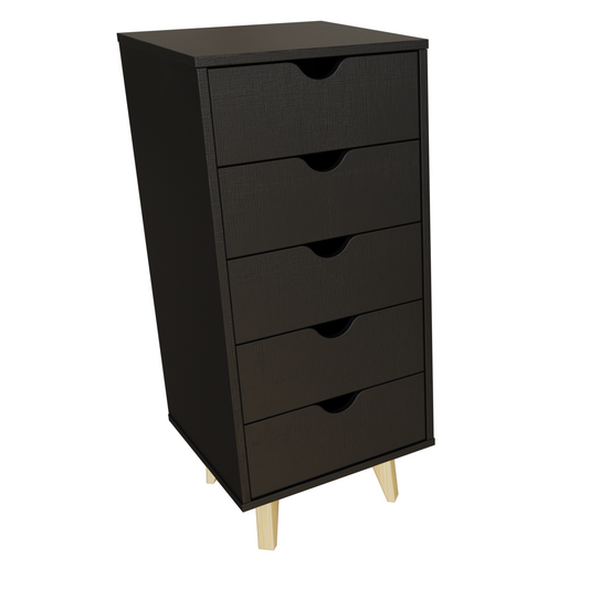 16" Black Solid Wood Five Drawer Lingerie Chest-0