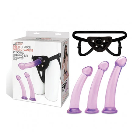 Lux Fetish Size Up 3-Piece Dildo & Harness Pegging Training Set-0